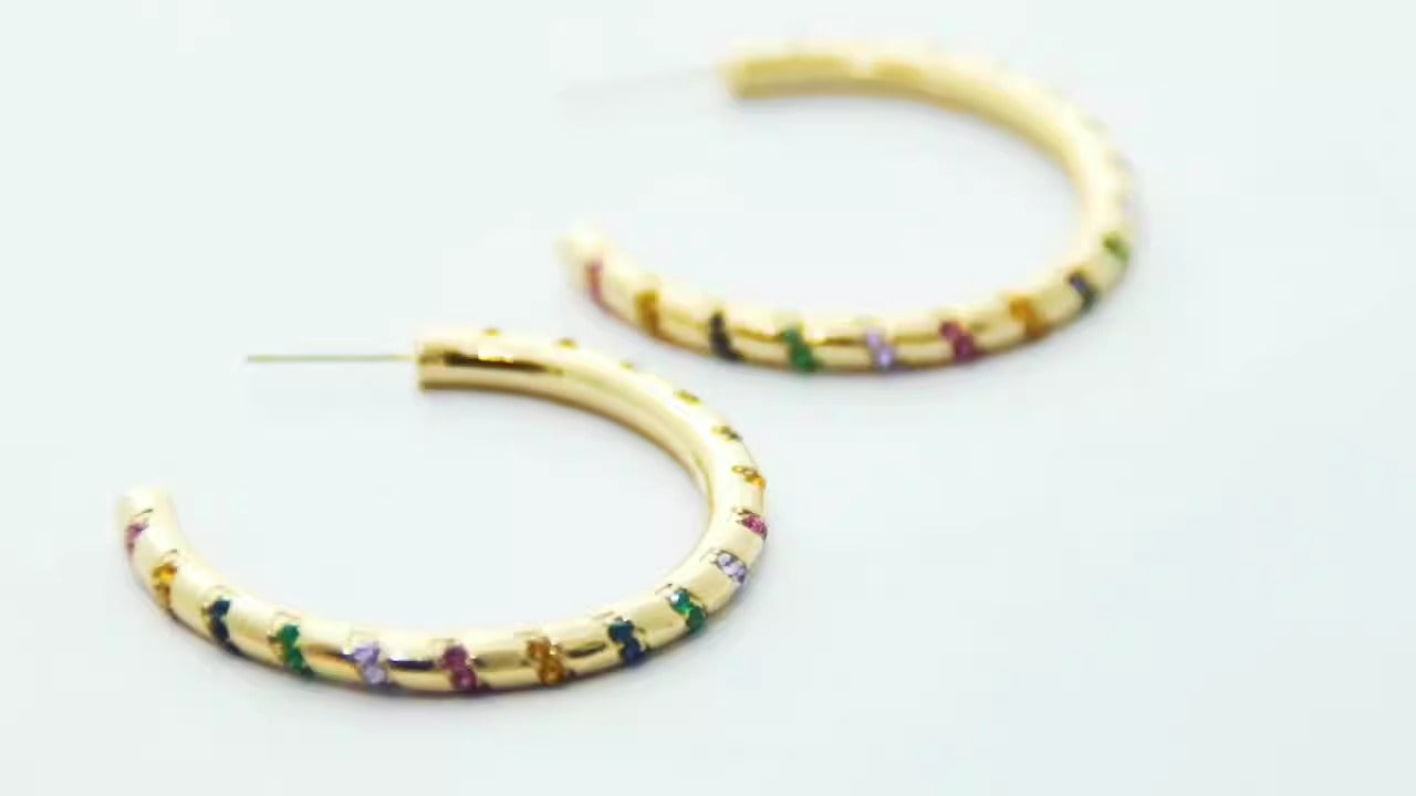 Tribal style C-shaped colorfully striped Earrings