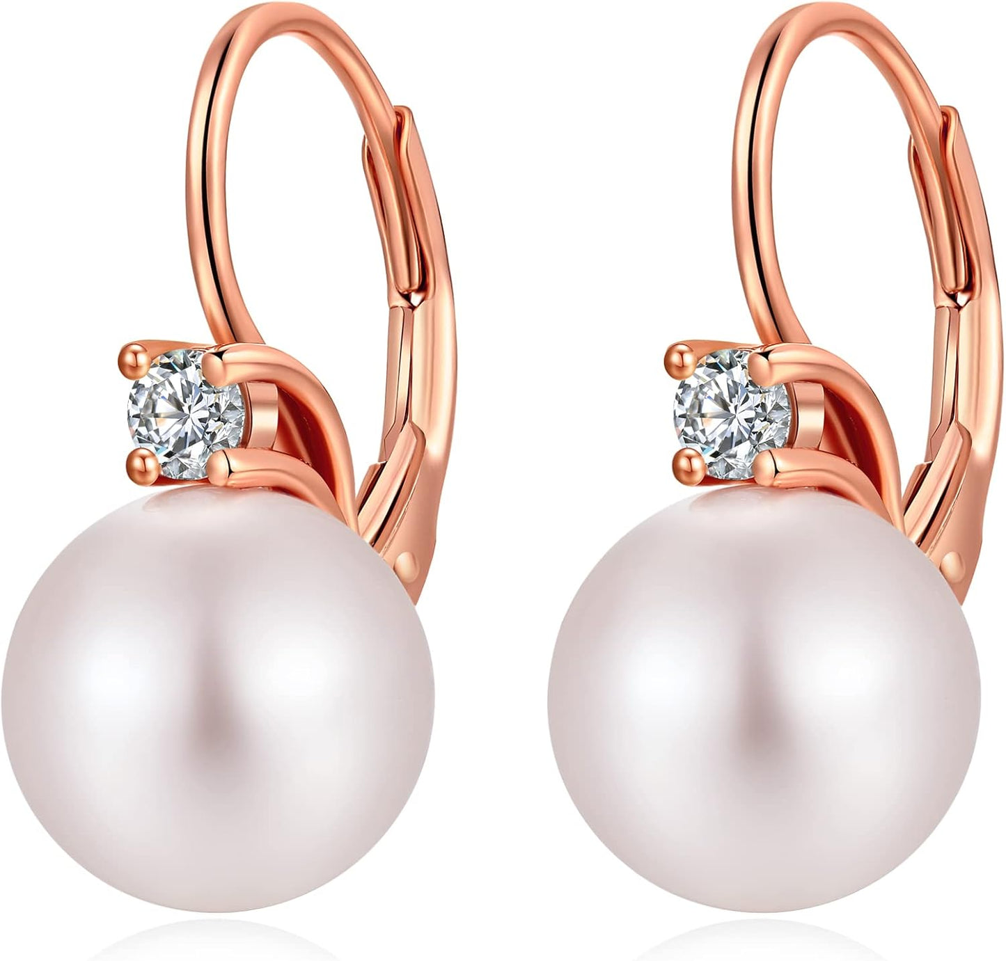 Jiamiao Sterling Silver Pearl Drop Earrings - 10Mm Black/Pearl and Diamond Dangle Leverback Earrings for Women