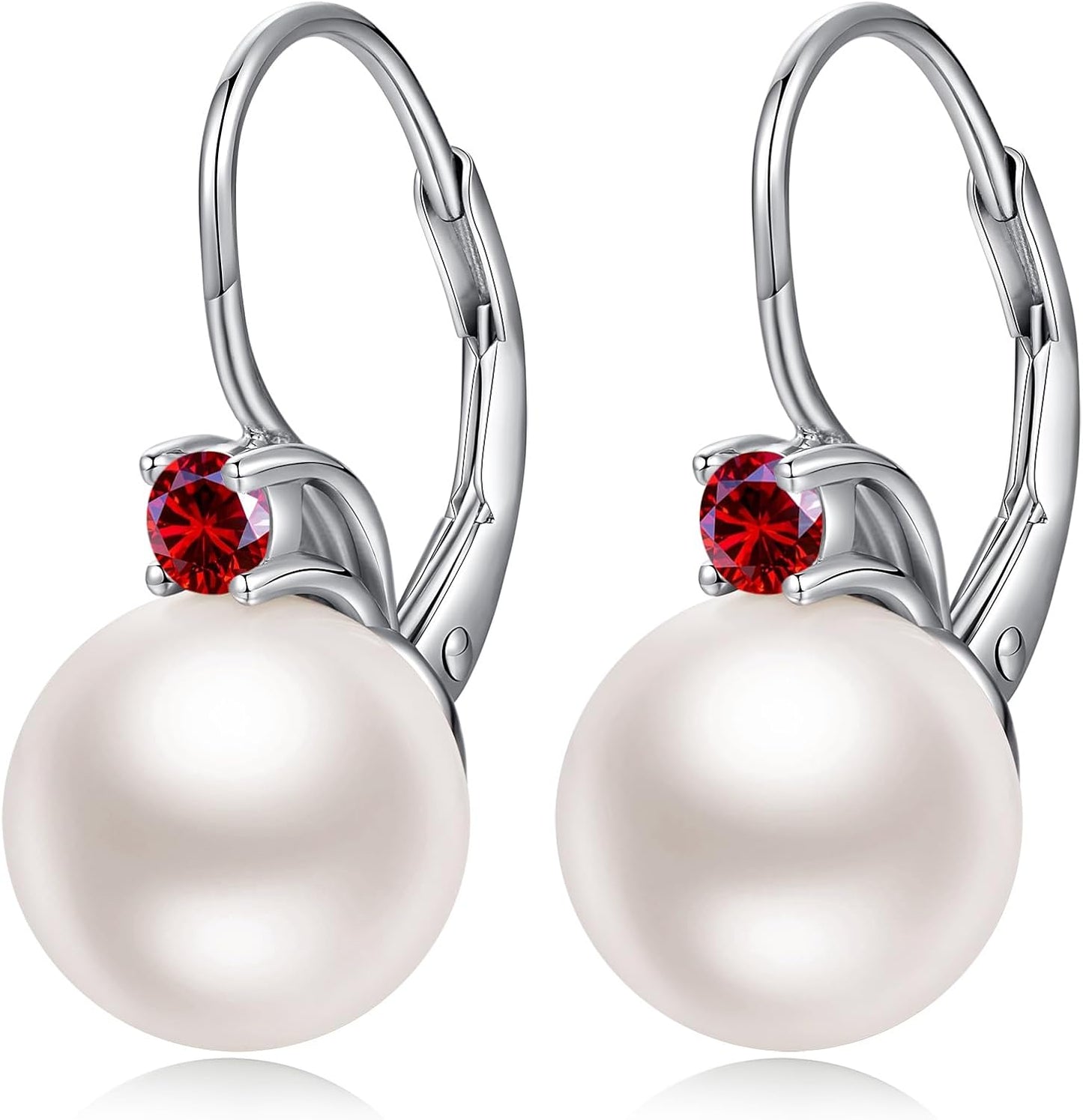 Jiamiao Sterling Silver Pearl Drop Earrings - 10Mm Black/Pearl and Diamond Dangle Leverback Earrings for Women