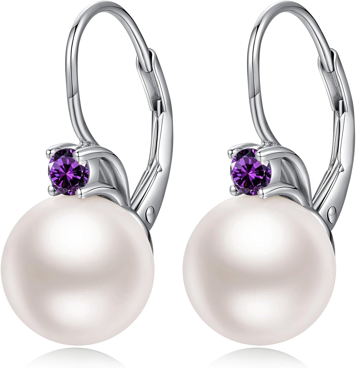 Jiamiao Sterling Silver Pearl Drop Earrings - 10Mm Black/Pearl and Diamond Dangle Leverback Earrings for Women