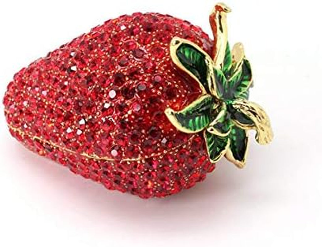 Mini Enamel Strawberry Hinged Trinket Box Strawberry Ring Box Small Bling Treasure Box Tiny Red Jewelry Box for Christmas, Proposing and Home Décor, Strawberry