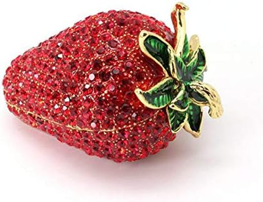 Mini Enamel Strawberry Hinged Trinket Box Strawberry Ring Box Small Bling Treasure Box Tiny Red Jewelry Box for Christmas, Proposing and Home Décor, Strawberry