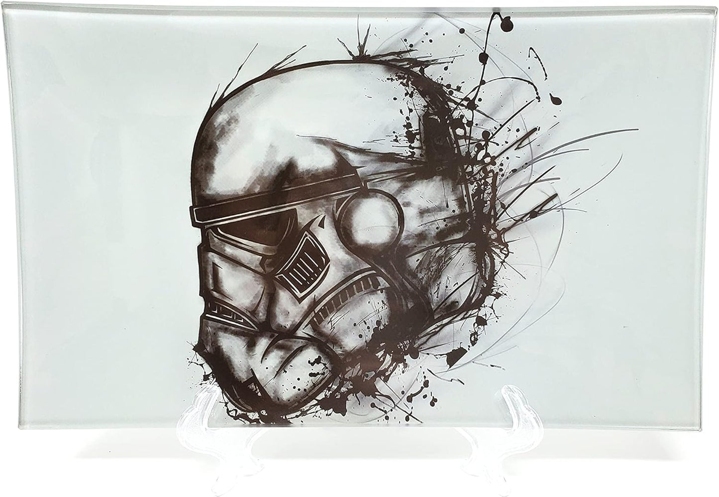 Stormtrooper2 Decorative Glass Tray: Rectangular, White, Black, Gray, Shatter Resistant, Tempered Glass, High Resolution, Easy to Clean, Display Stand, Food & Decorative