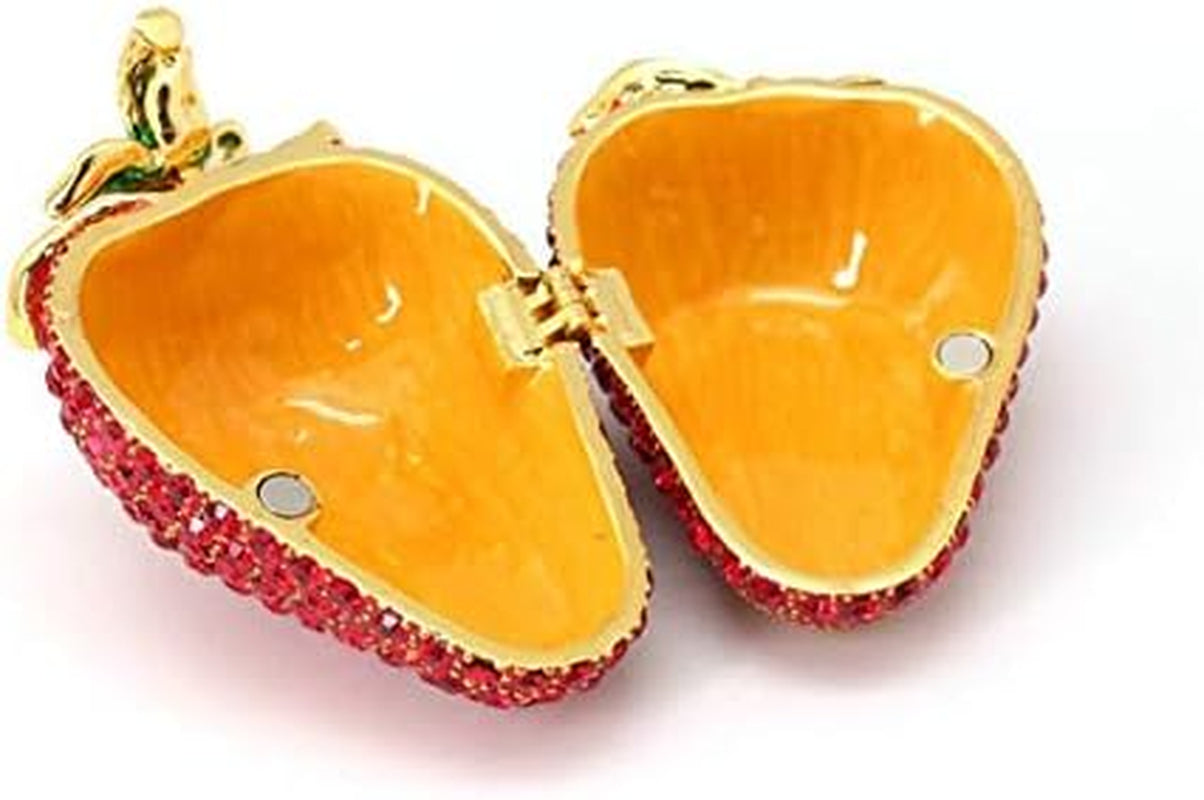 Mini Enamel Strawberry Hinged Trinket Box Strawberry Ring Box Small Bling Treasure Box Tiny Red Jewelry Box for Christmas, Proposing and Home Décor, Strawberry