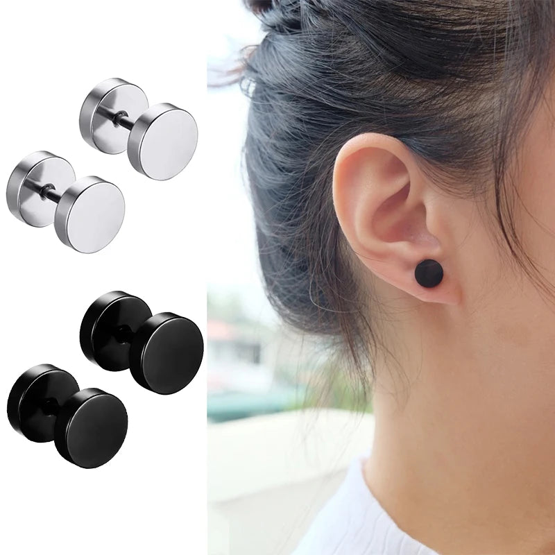 1Pair Stainless Steel round Circle Stud Earrings for Men Women Not Fade Ear Rings Jewelry