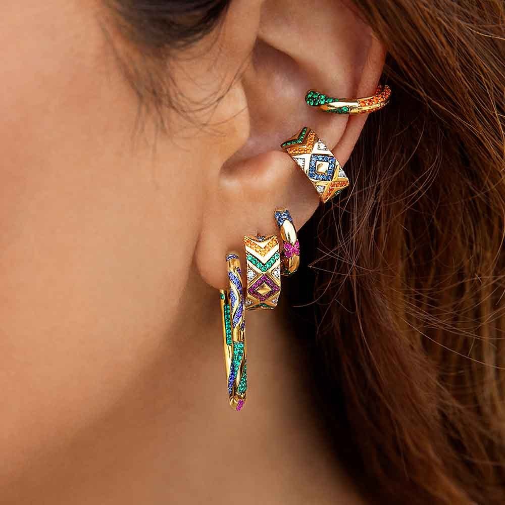 Tribal style C-shaped colorfully striped Earrings