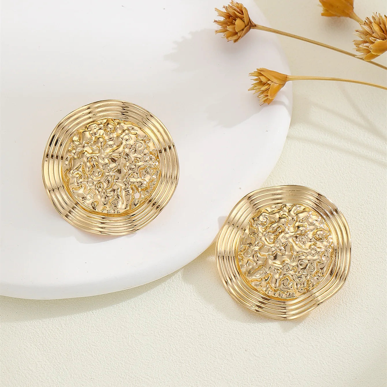 Retro Geometric Circle Floral Earrings