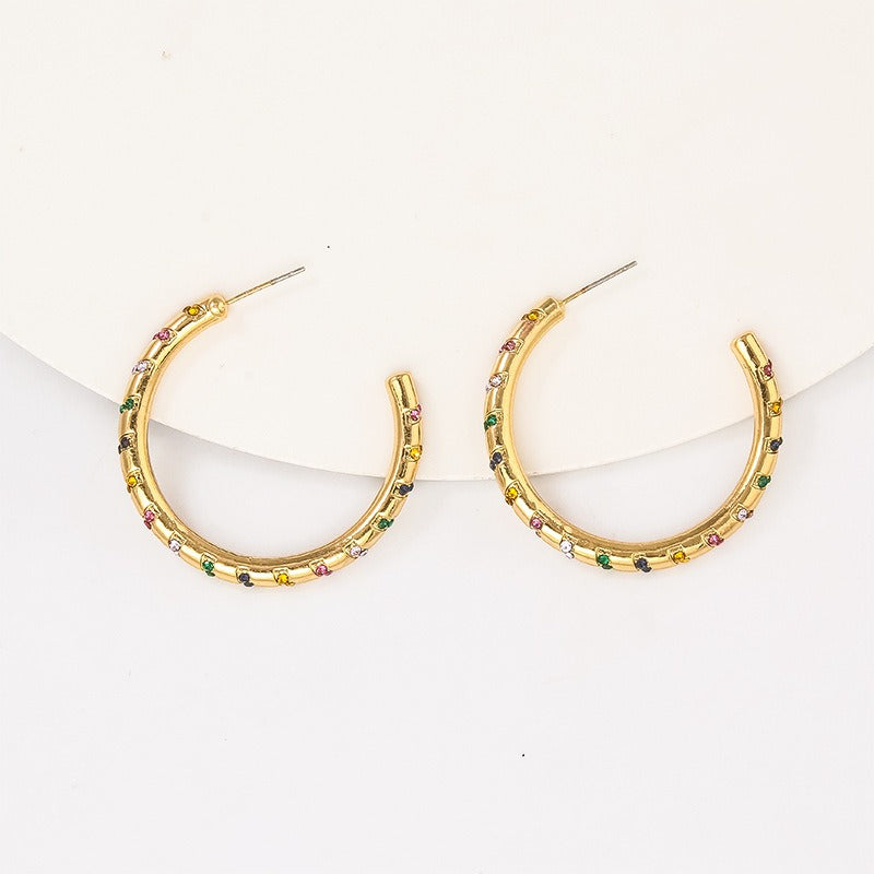 Tribal style C-shaped colorfully striped Earrings
