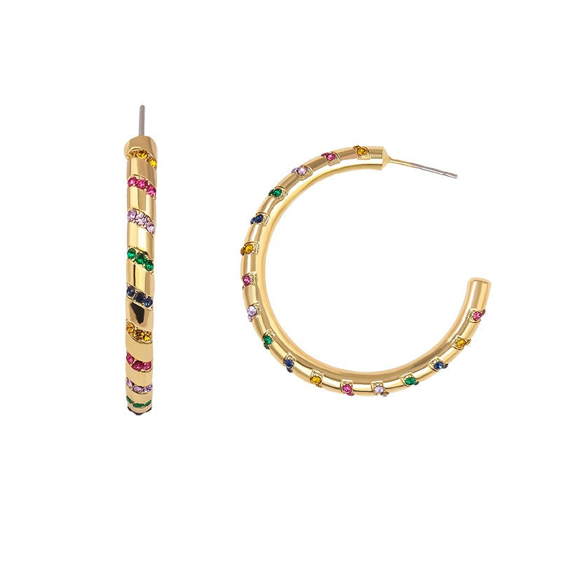 Tribal style C-shaped colorfully striped Earrings