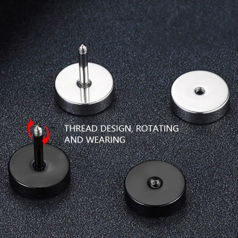 1Pair Stainless Steel round Circle Stud Earrings for Men Women Not Fade Ear Rings Jewelry