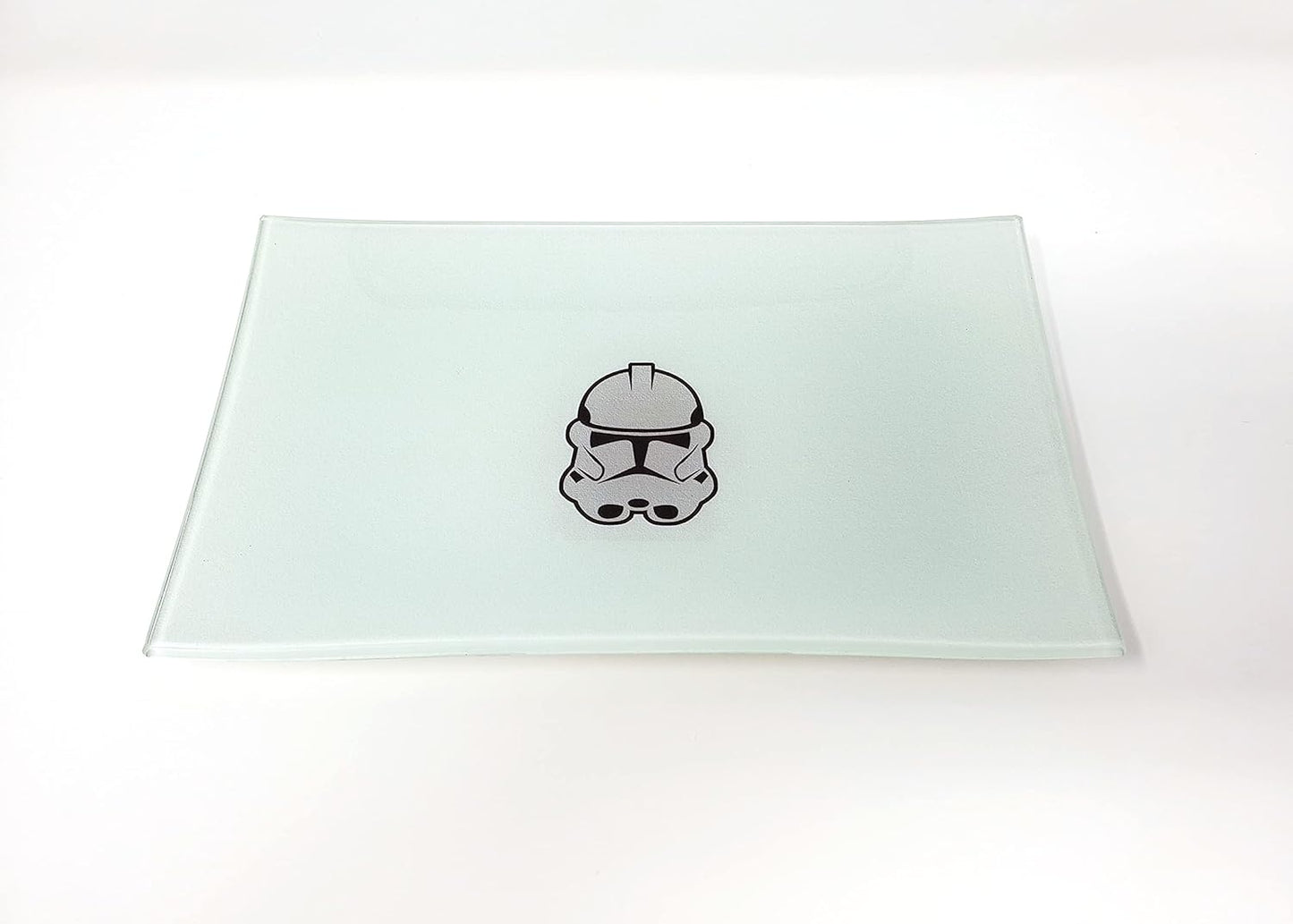 Stormtrooper2 Decorative Glass Tray: Rectangular, White, Black, Gray, Shatter Resistant, Tempered Glass, High Resolution, Easy to Clean, Display Stand, Food & Decorative