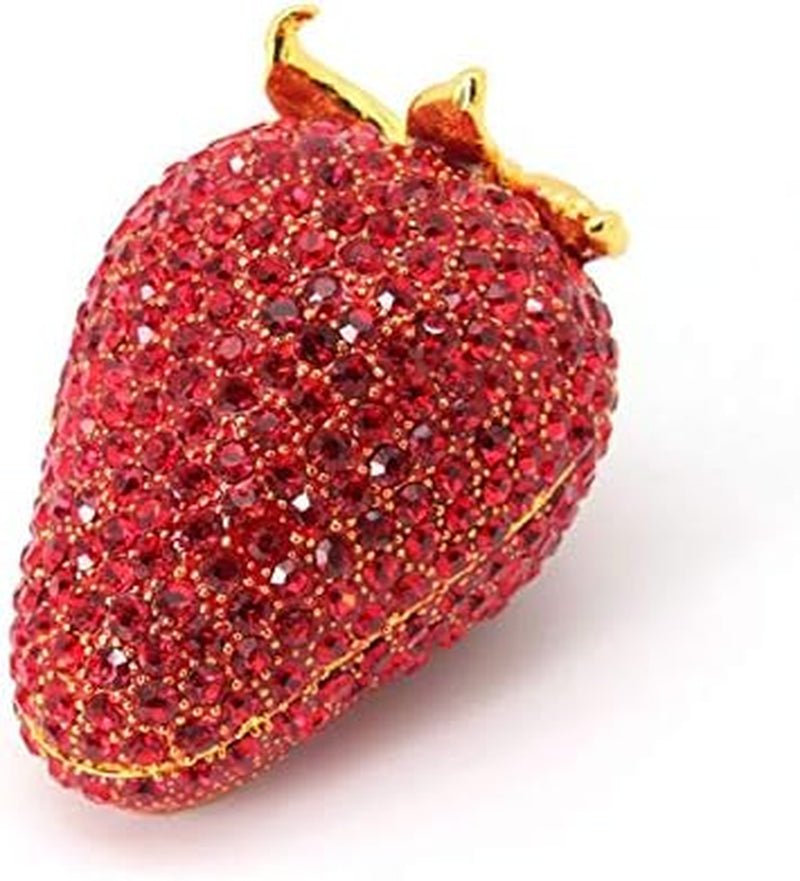 Mini Enamel Strawberry Hinged Trinket Box Strawberry Ring Box Small Bling Treasure Box Tiny Red Jewelry Box for Christmas, Proposing and Home Décor, Strawberry