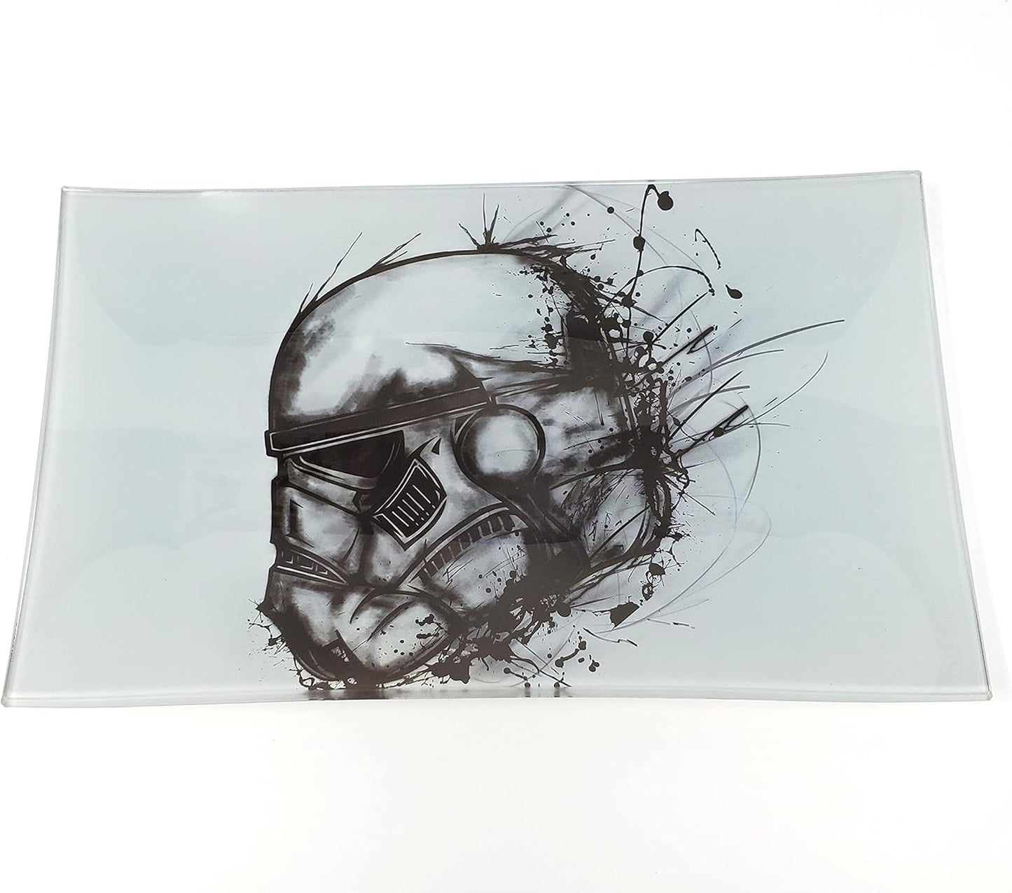 Stormtrooper2 Decorative Glass Tray: Rectangular, White, Black, Gray, Shatter Resistant, Tempered Glass, High Resolution, Easy to Clean, Display Stand, Food & Decorative