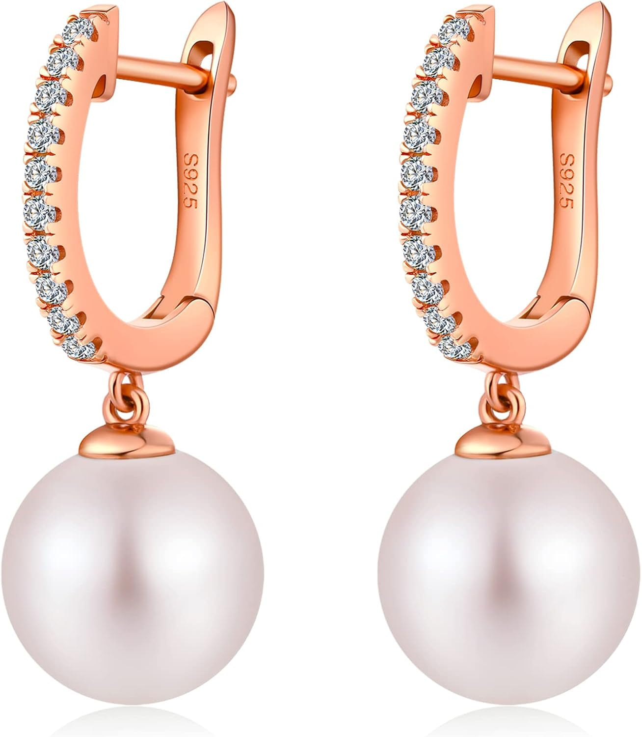 Jiamiao Sterling Silver Pearl Drop Earrings - 10Mm Black/Pearl and Diamond Dangle Leverback Earrings for Women