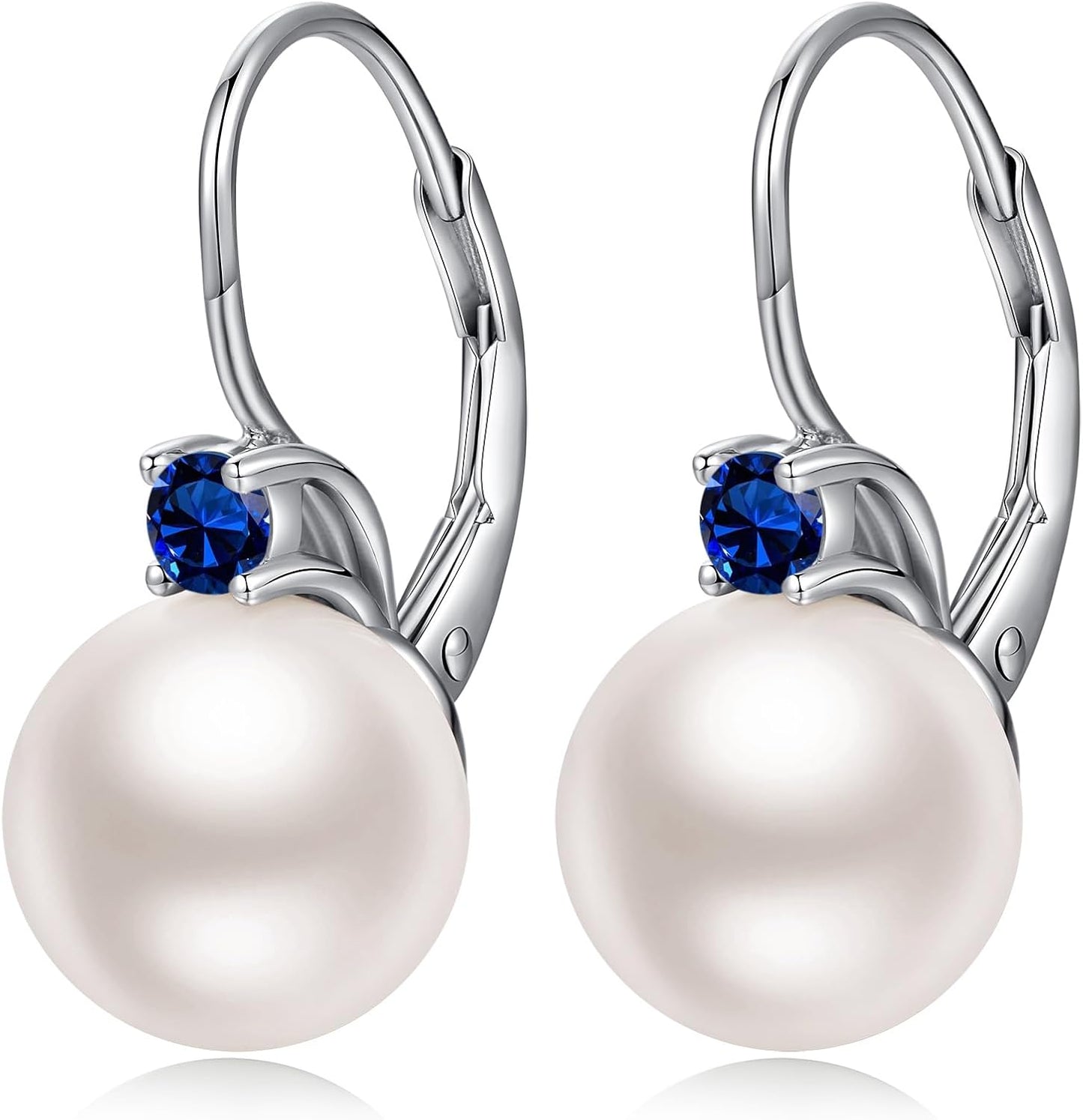 Jiamiao Sterling Silver Pearl Drop Earrings - 10Mm Black/Pearl and Diamond Dangle Leverback Earrings for Women