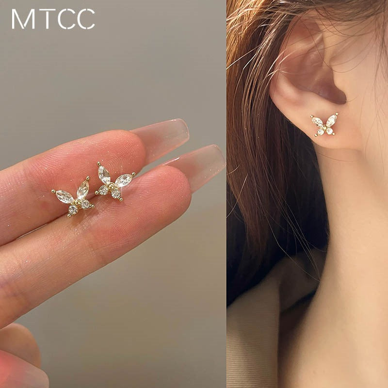 S925 Silver Zircon Butterfly Stud Earrings
