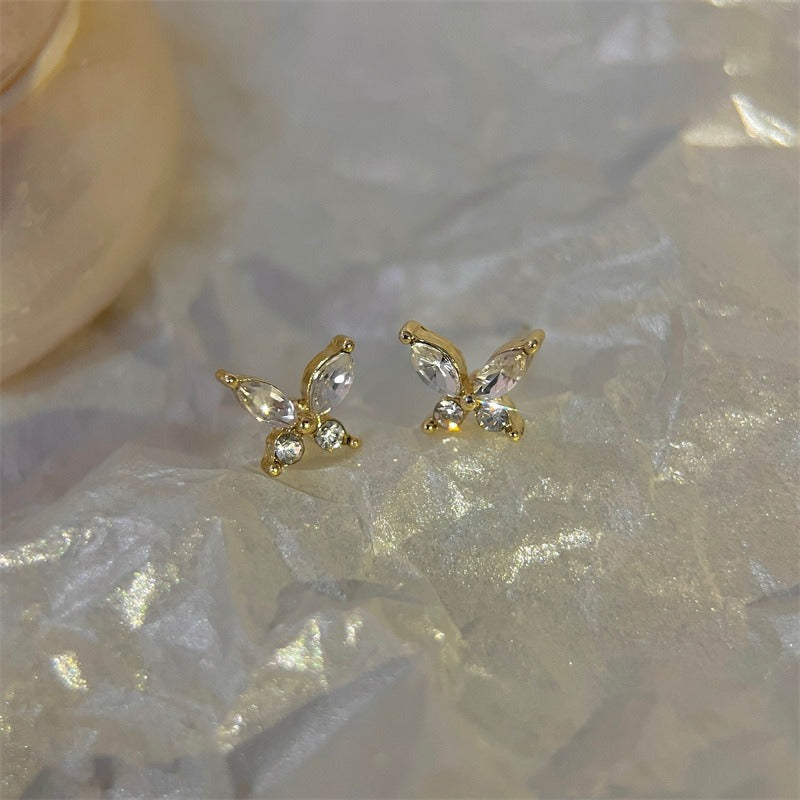 S925 Silver Zircon Butterfly Stud Earrings