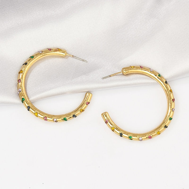 Tribal style C-shaped colorfully striped Earrings