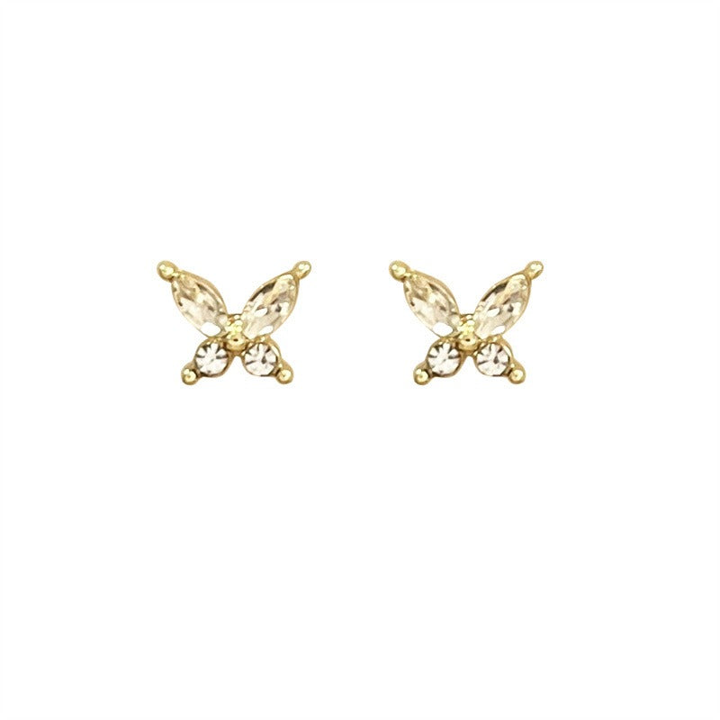 S925 Silver Zircon Butterfly Stud Earrings