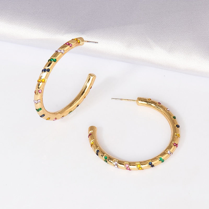 Tribal style C-shaped colorfully striped Earrings