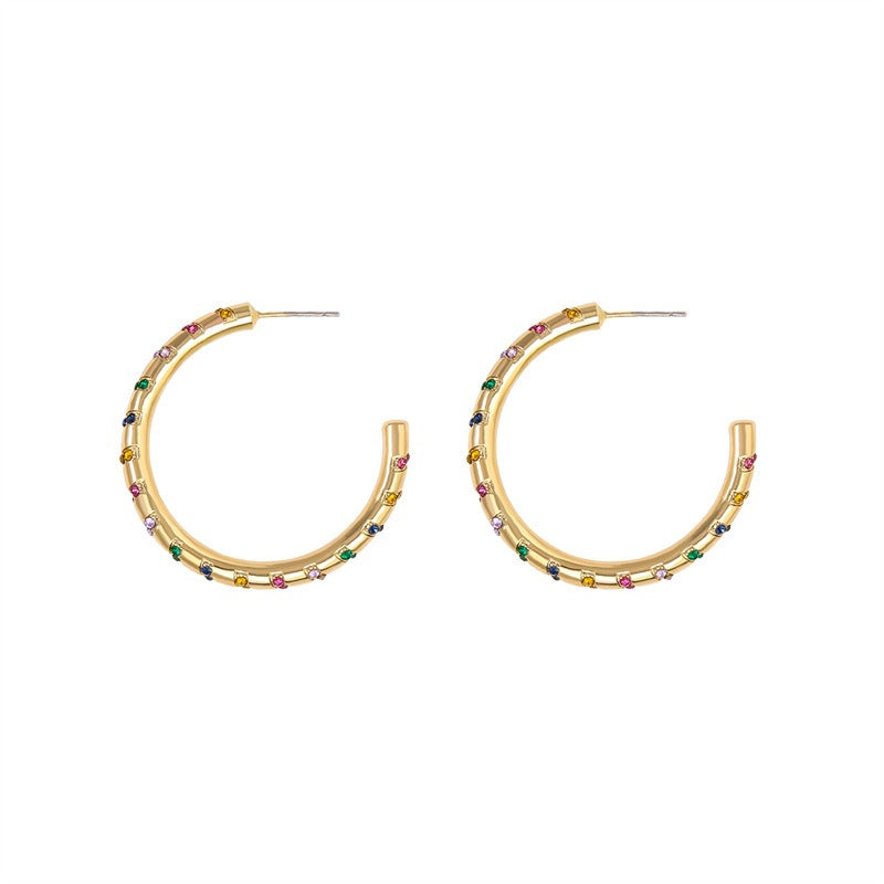Tribal style C-shaped colorfully striped Earrings