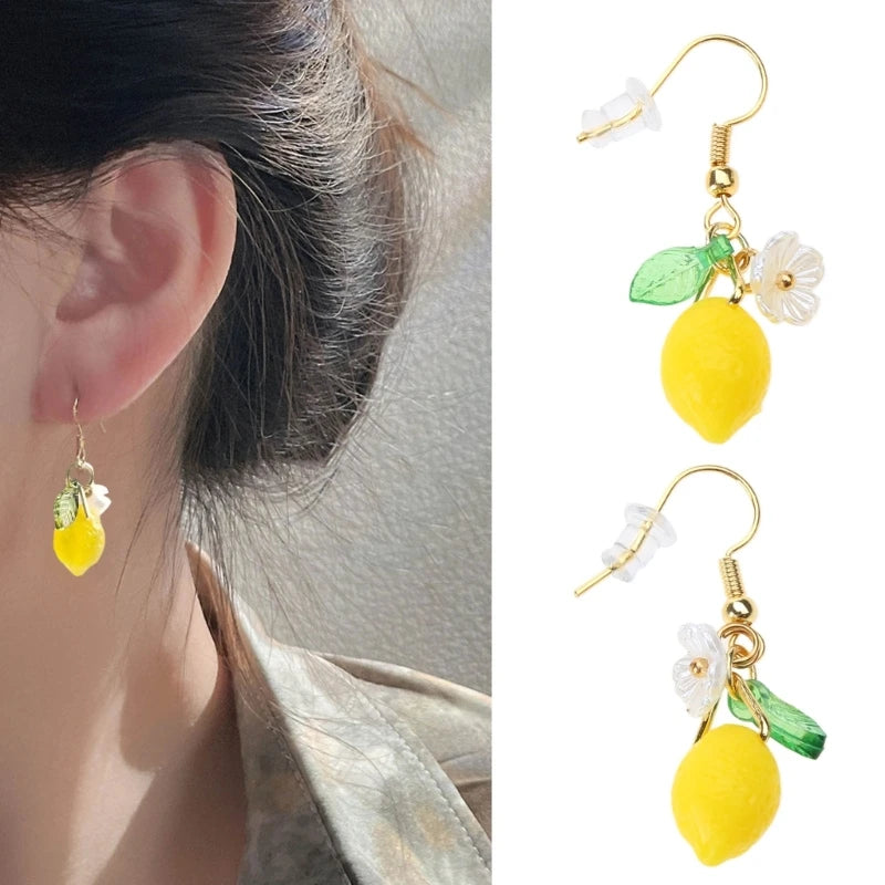 Stylish Lemon Shaped Dangle Earrings Citrus Earrings Adornment Ear Hooks Dangle Ear Rings Ornament Y08E