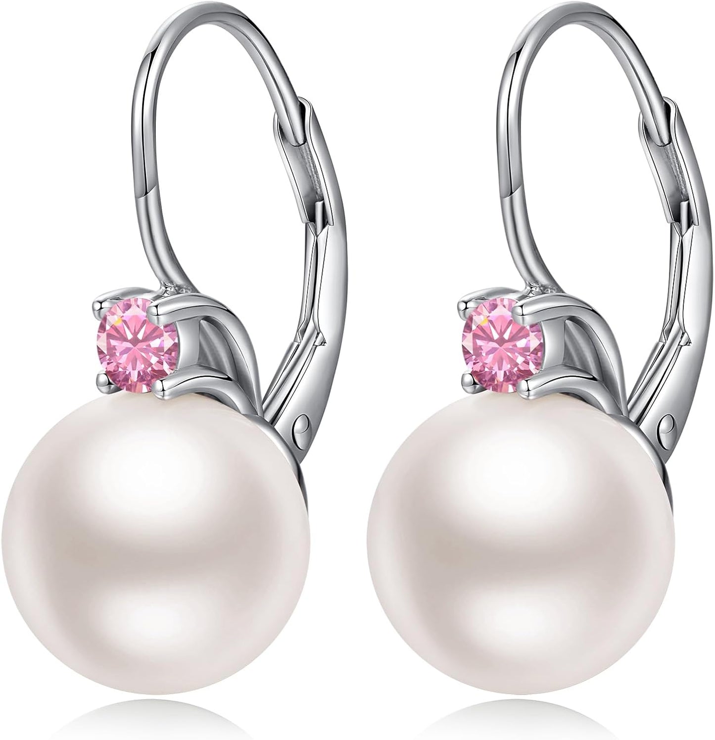 Jiamiao Sterling Silver Pearl Drop Earrings - 10Mm Black/Pearl and Diamond Dangle Leverback Earrings for Women