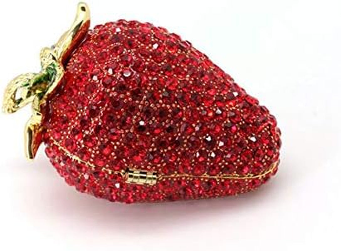 Mini Enamel Strawberry Hinged Trinket Box Strawberry Ring Box Small Bling Treasure Box Tiny Red Jewelry Box for Christmas, Proposing and Home Décor, Strawberry