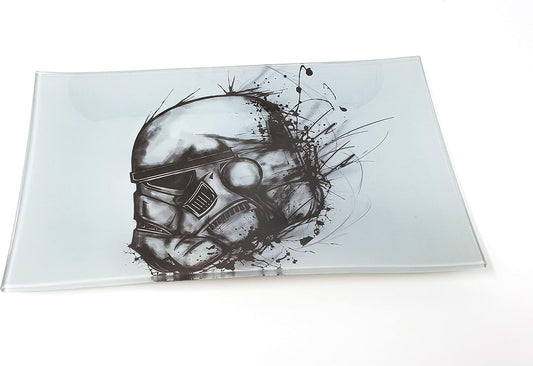 Stormtrooper2 Decorative Glass Tray: Rectangular, White, Black, Gray, Shatter Resistant, Tempered Glass, High Resolution, Easy to Clean, Display Stand, Food & Decorative