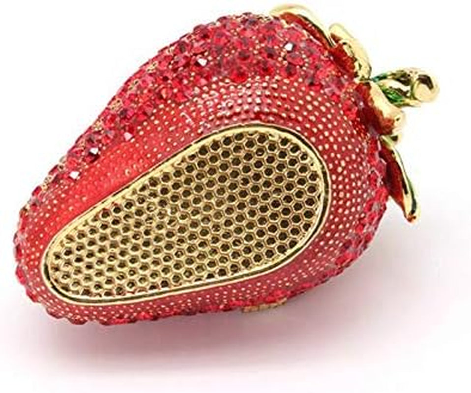 Mini Enamel Strawberry Hinged Trinket Box Strawberry Ring Box Small Bling Treasure Box Tiny Red Jewelry Box for Christmas, Proposing and Home Décor, Strawberry