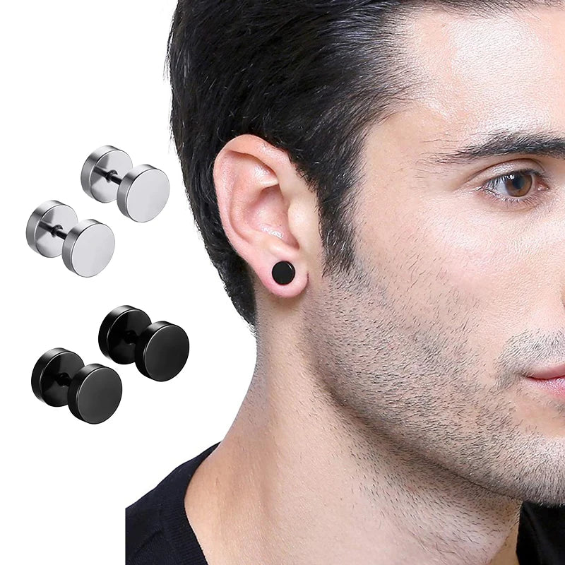 1Pair Stainless Steel round Circle Stud Earrings for Men Women Not Fade Ear Rings Jewelry