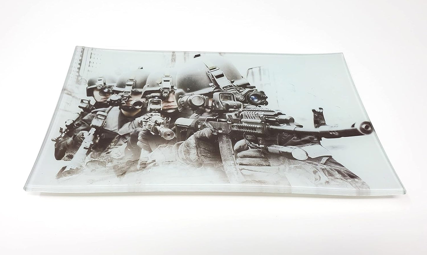 Stormtrooper2 Decorative Glass Tray: Rectangular, White, Black, Gray, Shatter Resistant, Tempered Glass, High Resolution, Easy to Clean, Display Stand, Food & Decorative